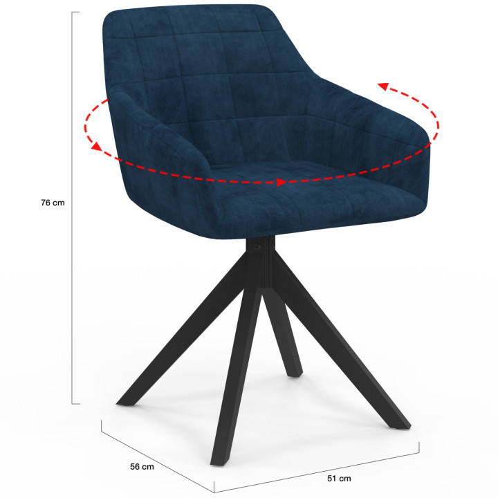 Set van 2 draaibare eetkamerstoelen, tafel fauteuils in blauw fluweel - MADY | IdMarket