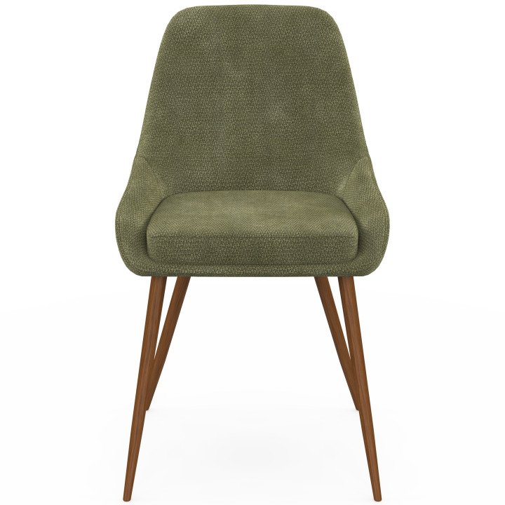 Set di 4 sedie THALYA in tessuto ciniglia verde e gambe effetto noce con braccioli
