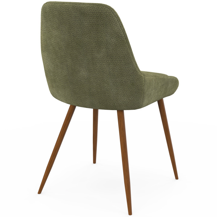 Set di 4 sedie THALYA in tessuto ciniglia verde e gambe effetto noce con braccioli