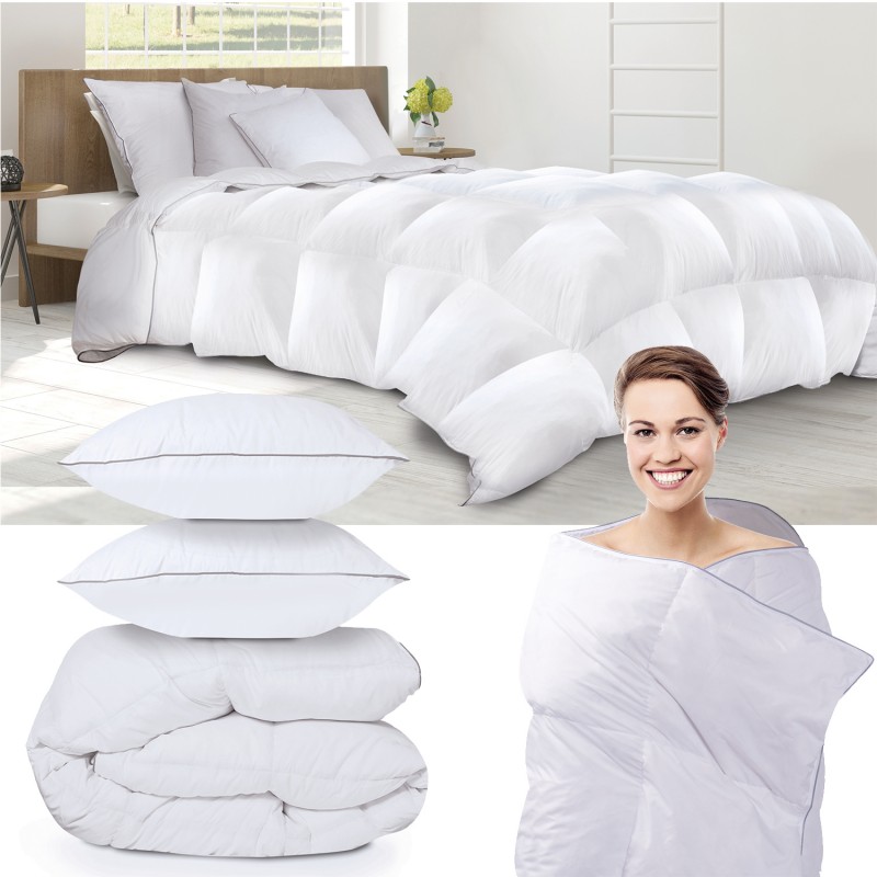 Uniency Couette 260x240 4 Saisons Couette 2 Personne 240x260 Chaude Couette  en Duvet et Plume Moelleux et Respirant Édredon, Blanc, Remplissage: 1900  g