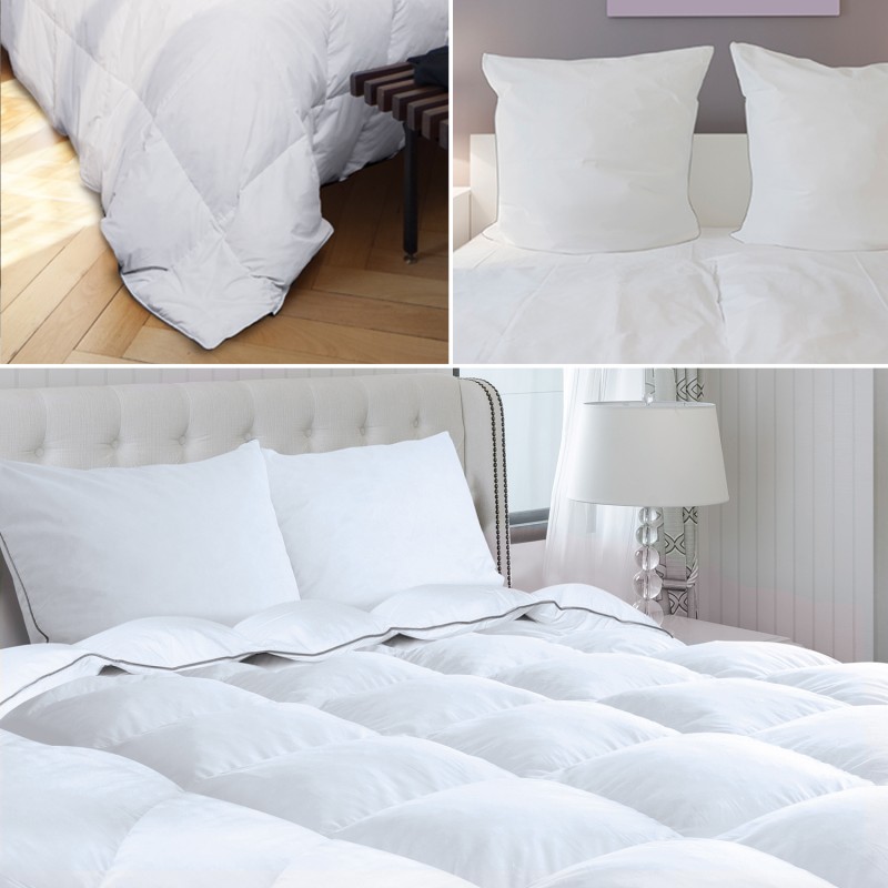 Couette 240x220 cm + 2 oreillers en plume d'oie 500g/m² anti