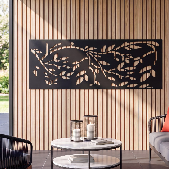 Goedkoop decoratief designpaneel met bloemenmotief voor buitenshuis in mat zwart| ID Market