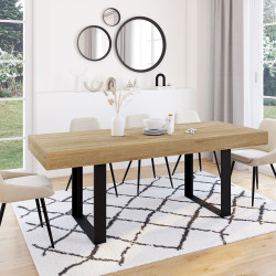 Mesa de comedor extensible de madera y negro de 160 cm a 200 cm - PHOENIX | ID Market