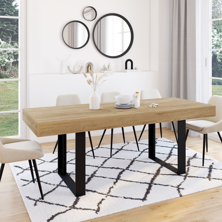 Houten en zwarte uitschuifbare eettafel 160 cm tot 200 cm - PHOENIX | ID Market