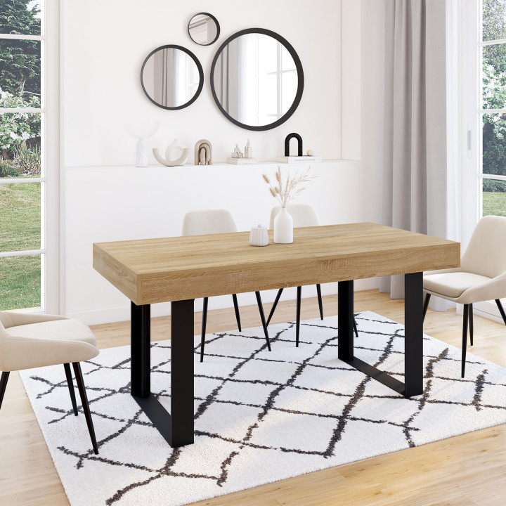 Table à manger extensible rectangle PHOENIX 4-8 personnes bois et noir 160-200 cm