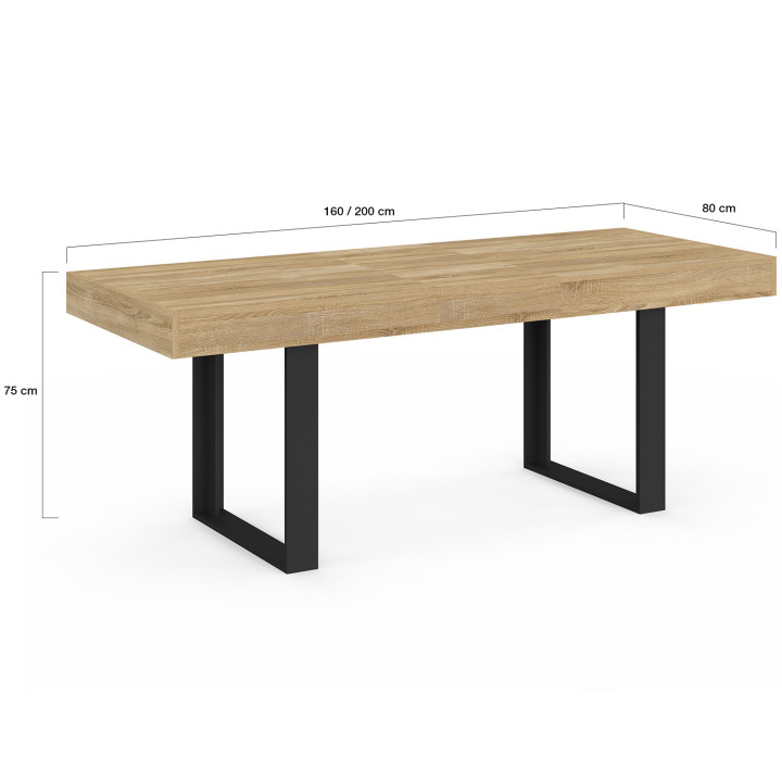 Houten en zwarte uitschuifbare eettafel 160 cm tot 200 cm - PHOENIX | ID Market