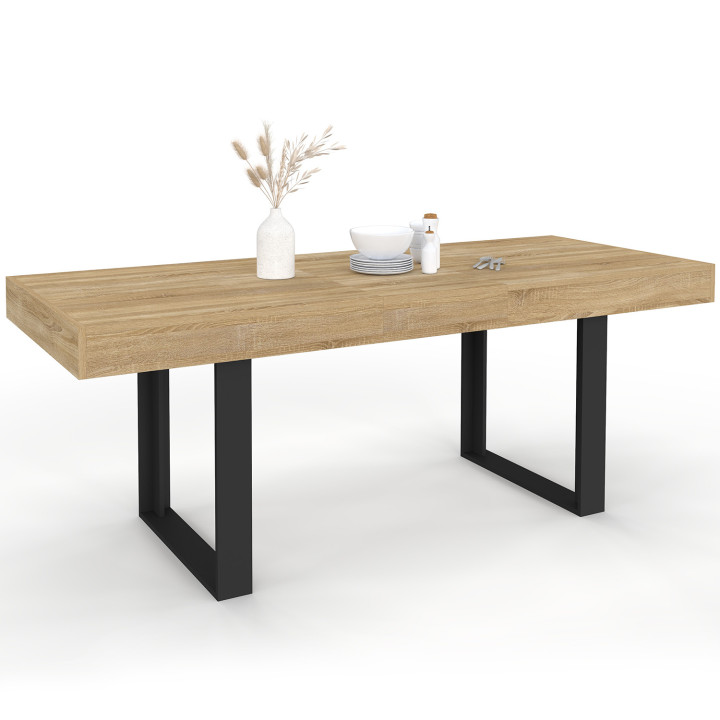 Houten en zwarte uitschuifbare eettafel 160 cm tot 200 cm - PHOENIX | ID Market