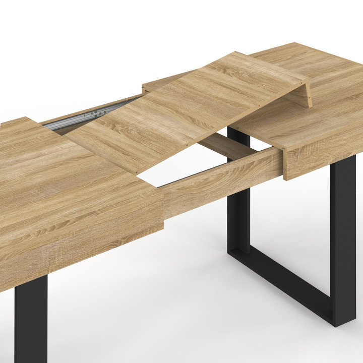 Table à manger extensible rectangle PHOENIX 4-8 personnes bois et noir 160-200 cm
