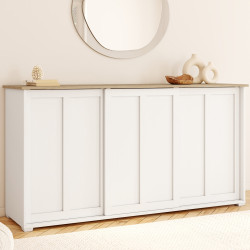 Buffet 160 cm JANGO 3 portes coulissantes blanc et plateau bois