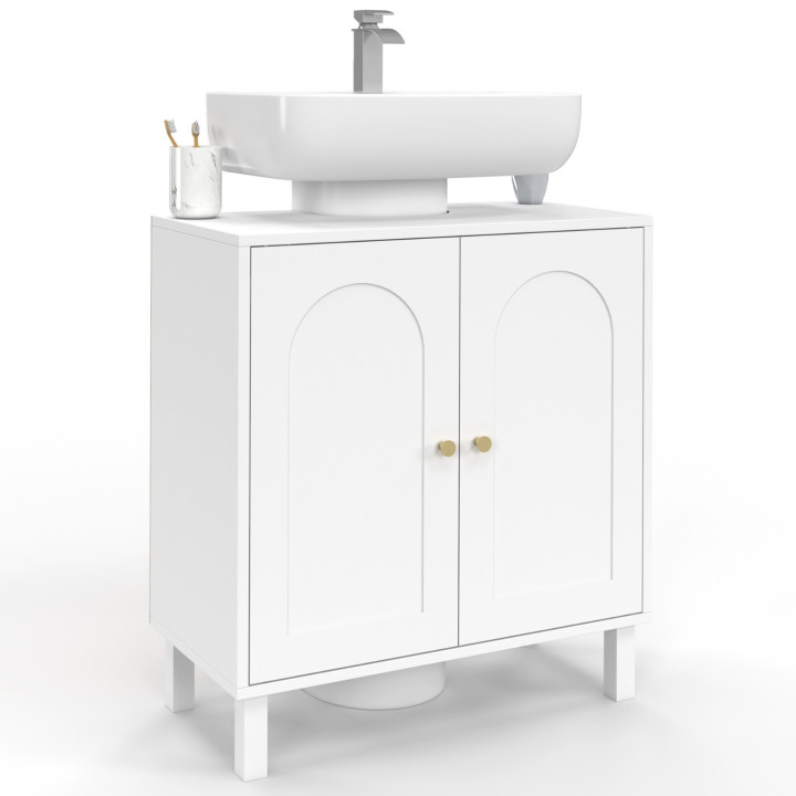 Mobiletto da bagno ARSENE con design ad arco in legno bianco