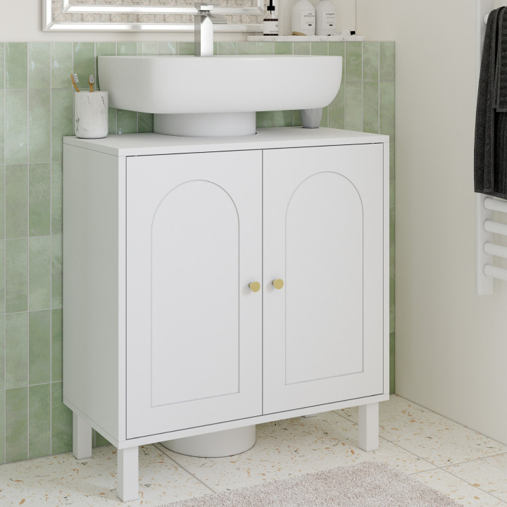 Mobiletto da bagno ARSENE con design ad arco in legno bianco