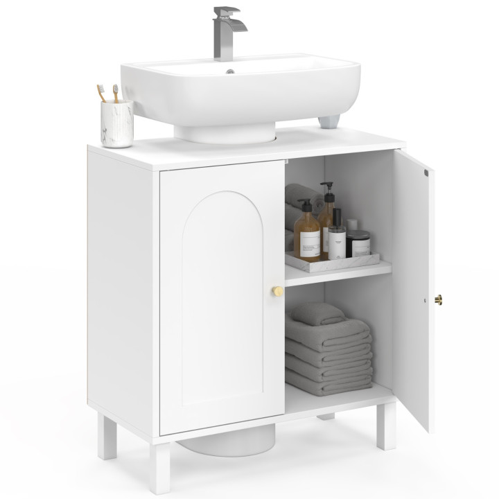 Mobiletto da bagno ARSENE con design ad arco in legno bianco