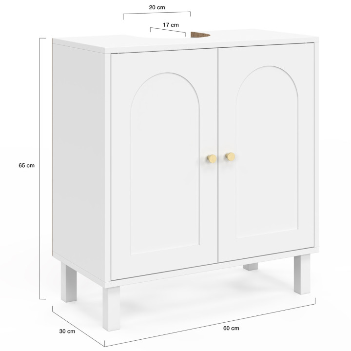 Mobiletto da bagno ARSENE con design ad arco in legno bianco