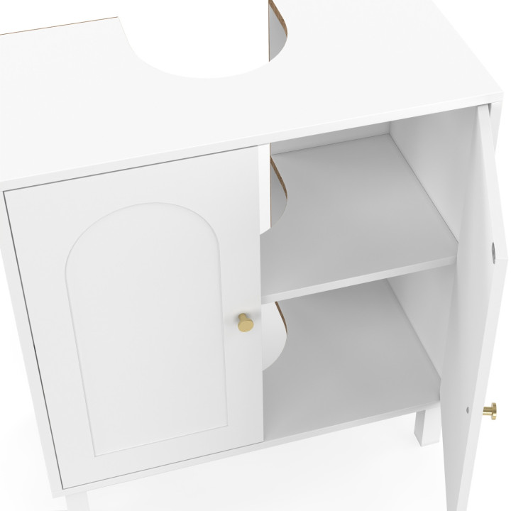 Mobiletto da bagno ARSENE con design ad arco in legno bianco