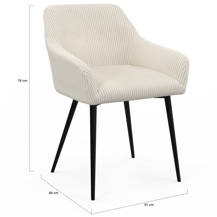 Lot de 2 chaises de salle à manger, fauteuils de table JANY en velours côtelé beige