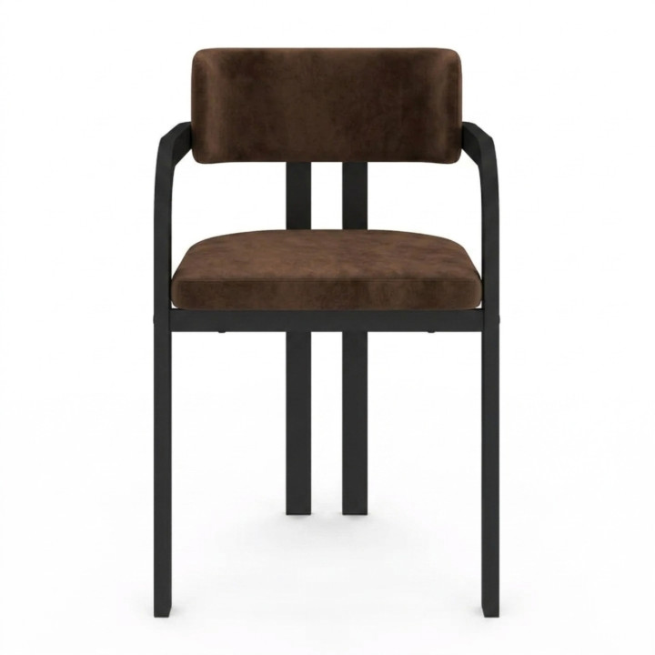 Juego de 2 sillas de comedor de metal negro y terciopelo marrón - ESMA | IdMarket