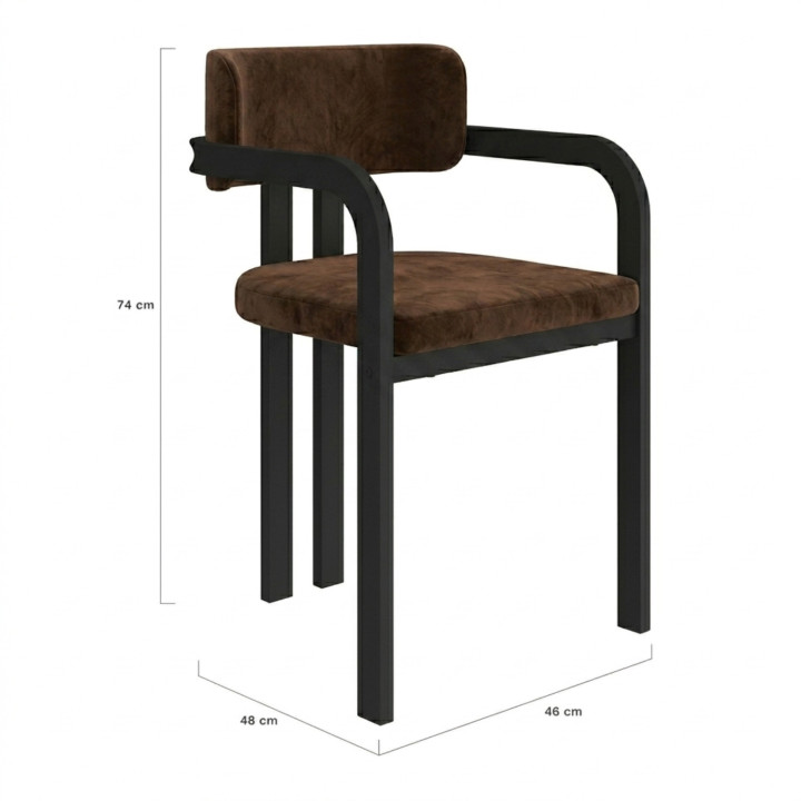 Lot de 2 chaises de salle à manger, fauteuils de table ESMA en métal noir et velours marron avec accoudoirs