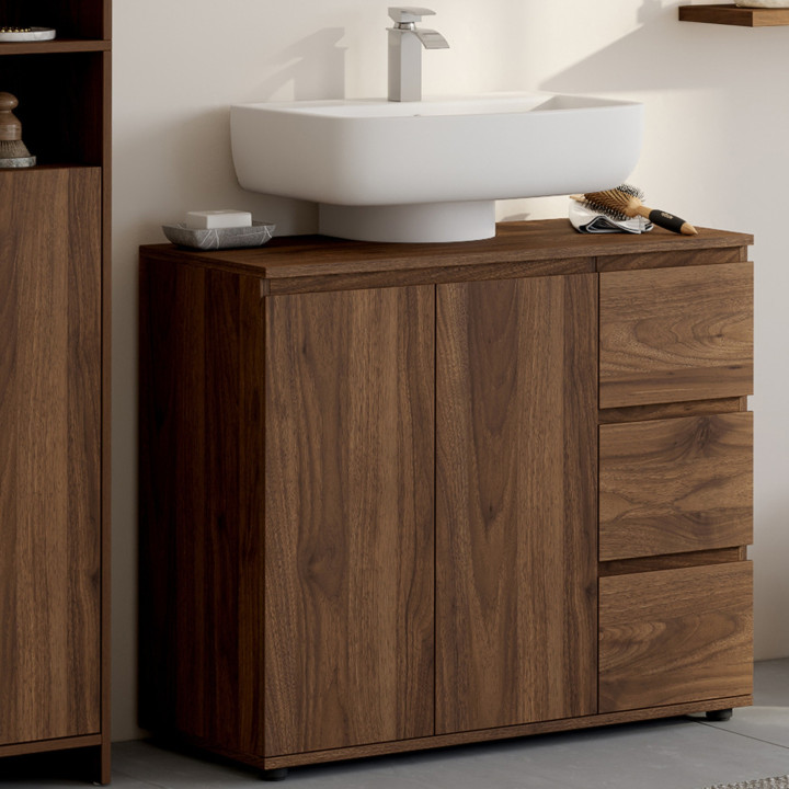 Mobiletto da bagno TOMI con armadietto e 3 cassetti effetto noce