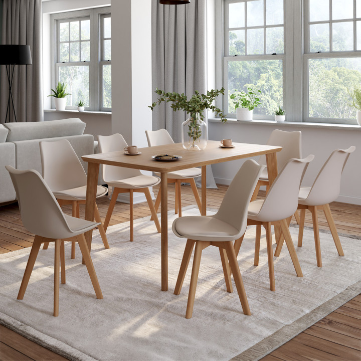 Set van 8 beige SARA-stoelen in Scandinavische stijl voor de eetkamer