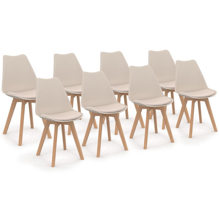 Set di 8 sedie scandinave SARA beige per la sala da pranzo