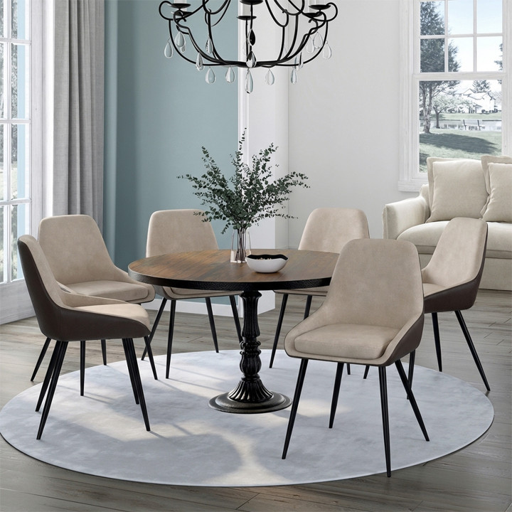Set di 6 sedie da pranzo bimateriali THALYA in tessuto marrone e taupe e PU