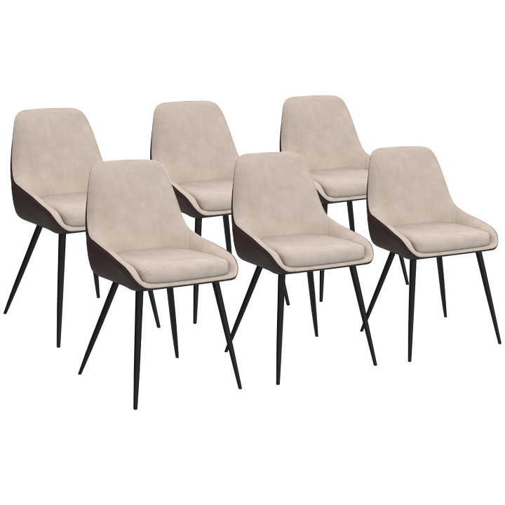Set di 6 sedie da pranzo bimateriali THALYA in tessuto marrone e taupe e PU