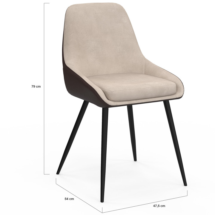 Set di 6 sedie da pranzo bimateriali THALYA in tessuto marrone e taupe e PU