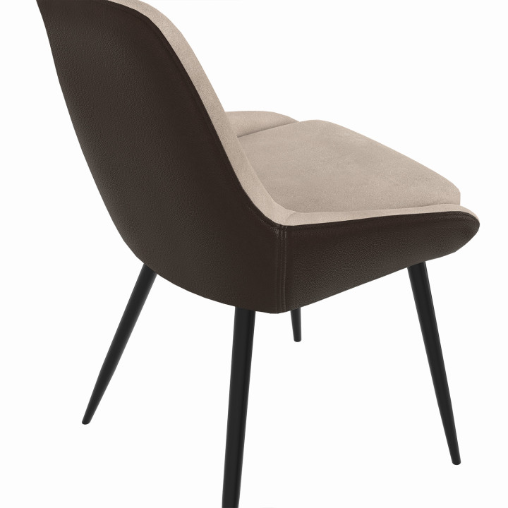 Set di 6 sedie da pranzo bimateriali THALYA in tessuto marrone e taupe e PU
