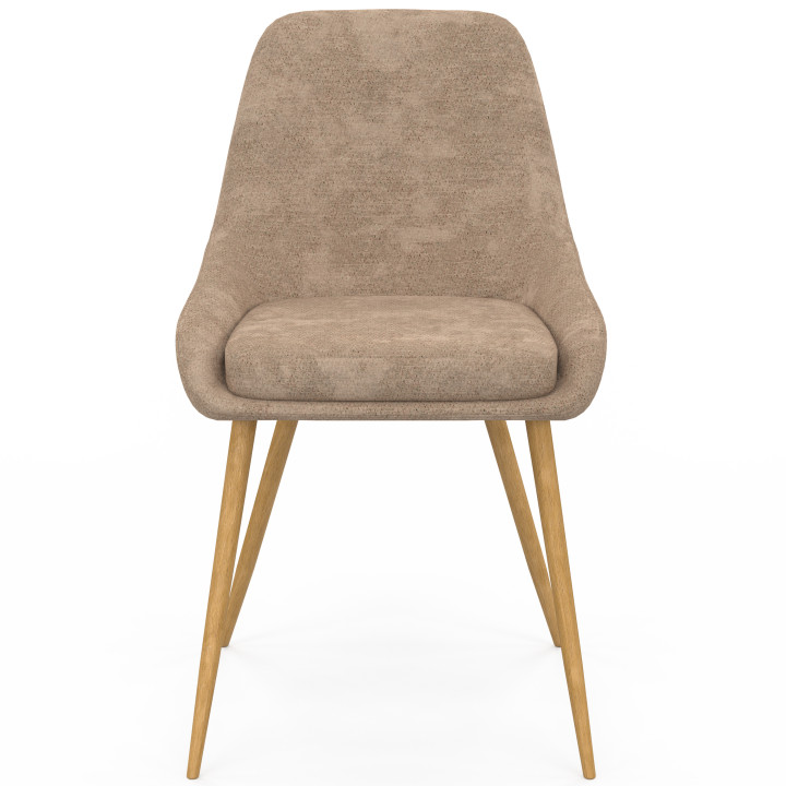 Set di 6 sedie THALYA in tessuto misto ciniglia in taupe x2, beige x2, marrone x2 e gambe effetto legno con braccioli