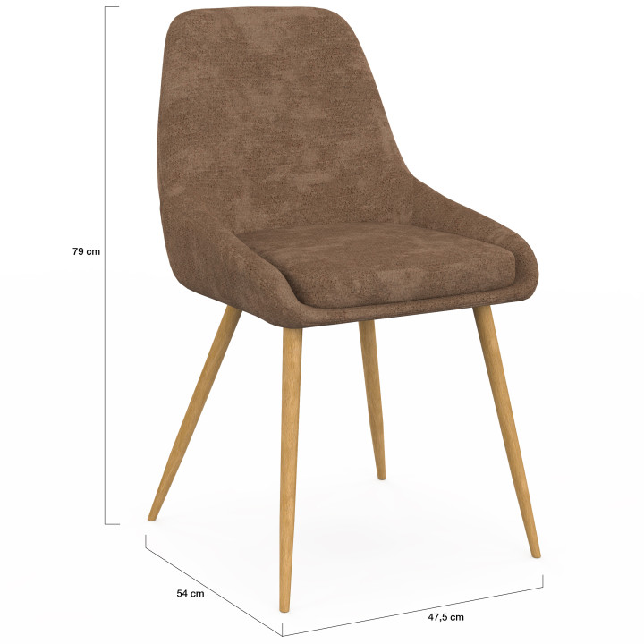 Set di 6 sedie THALYA in tessuto misto ciniglia in taupe x2, beige x2, marrone x2 e gambe effetto legno con braccioli