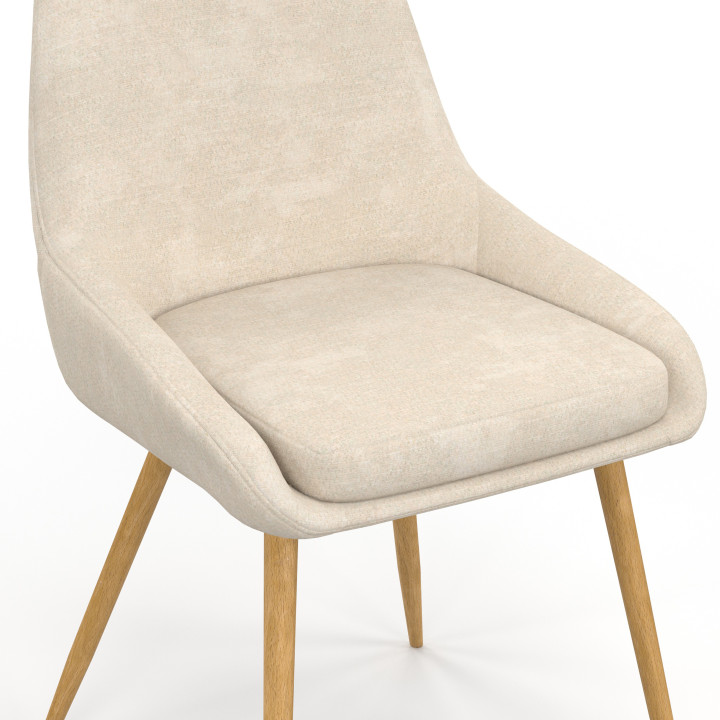 Set di 6 sedie THALYA in tessuto misto ciniglia in taupe x2, beige x2, marrone x2 e gambe effetto legno con braccioli