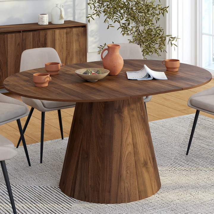 ANGELE mesa de comedor redonda extensible 4-8 personas nogal 110-150 cm