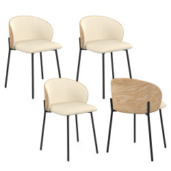 Set di 4 sedie da pranzo PENNY in tessuto beige con schienale in legno chiaro