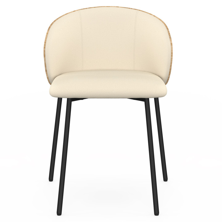 Lot de 4 chaises PENNY en tissu beige et dossier effet bois clair pour salle à manger