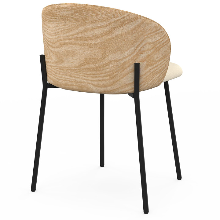 Set di 4 sedie da pranzo PENNY in tessuto beige con schienale in legno chiaro