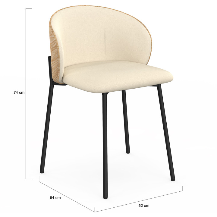 Lot de 4 chaises PENNY en tissu beige et dossier effet bois clair pour salle à manger