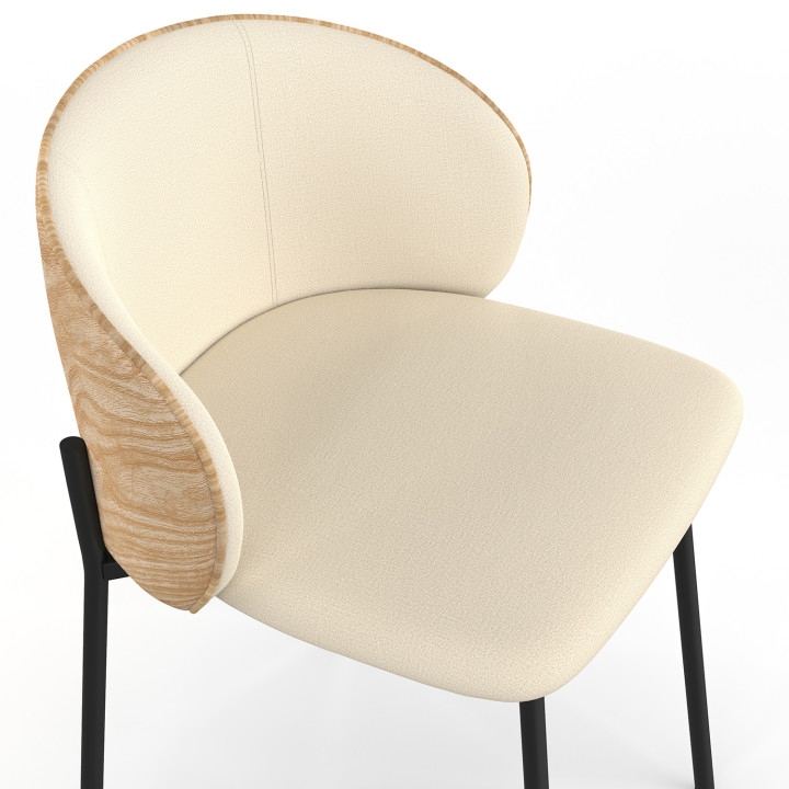 Set di 4 sedie da pranzo PENNY in tessuto beige con schienale in legno chiaro