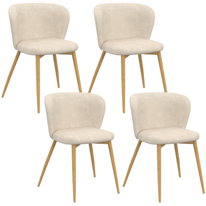 Set di 4 sedie PAULIE in tessuto chenille beige con gambe effetto legno per la sala da pranzo