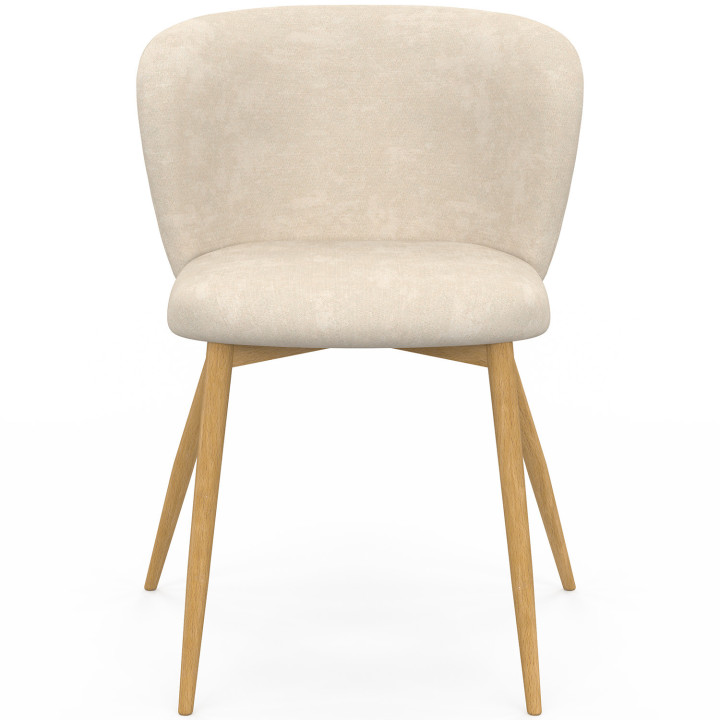 Set di 4 sedie PAULIE in tessuto chenille beige con gambe effetto legno per la sala da pranzo