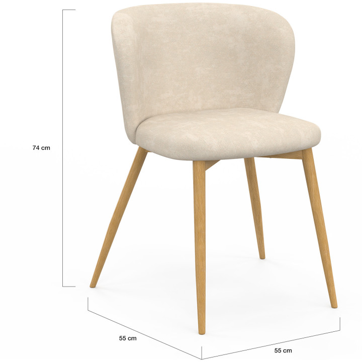 Set di 4 sedie PAULIE in tessuto chenille beige con gambe effetto legno per la sala da pranzo