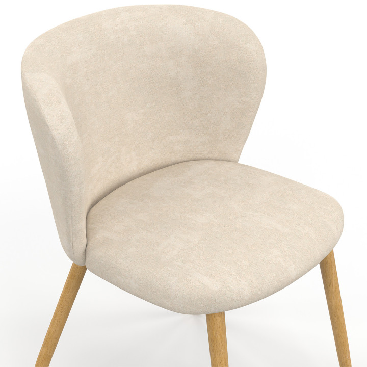 Set di 4 sedie PAULIE in tessuto chenille beige con gambe effetto legno per la sala da pranzo