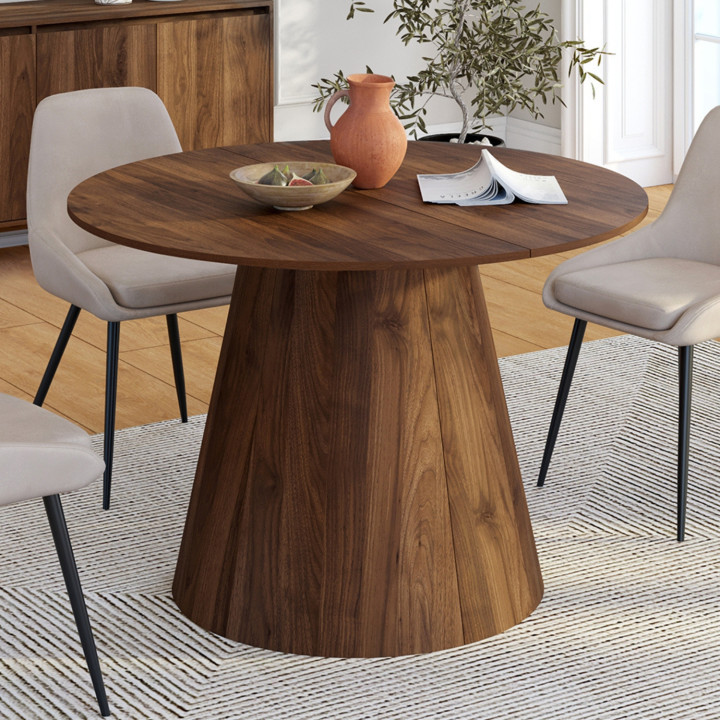 ANGELE mesa de comedor redonda extensible 4-8 personas nogal 110-150 cm