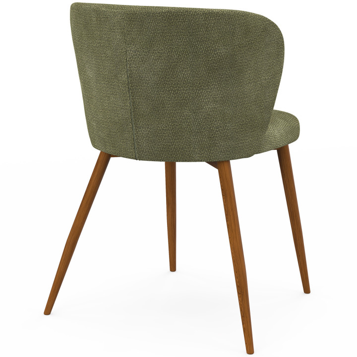Lot de 4 chaises PAULIE en tissu chenille kaki pieds noyer pour salle à manger
