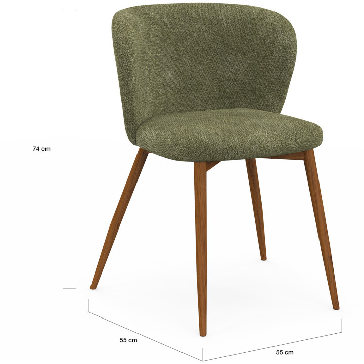 Lot de 4 chaises PAULIE en tissu chenille kaki pieds noyer pour salle à manger
