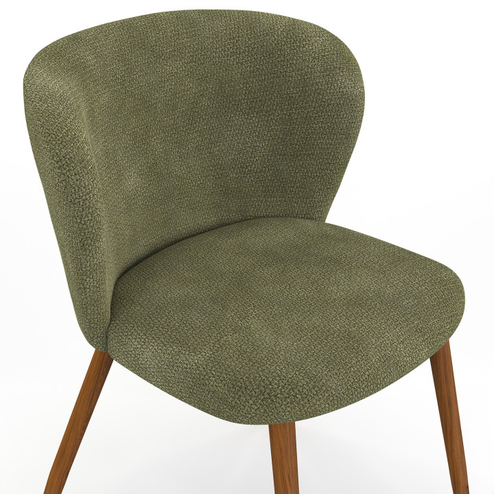 Set van 4 PAULIE eetkamerstoelen in kaki chenille stof met walnoten poten