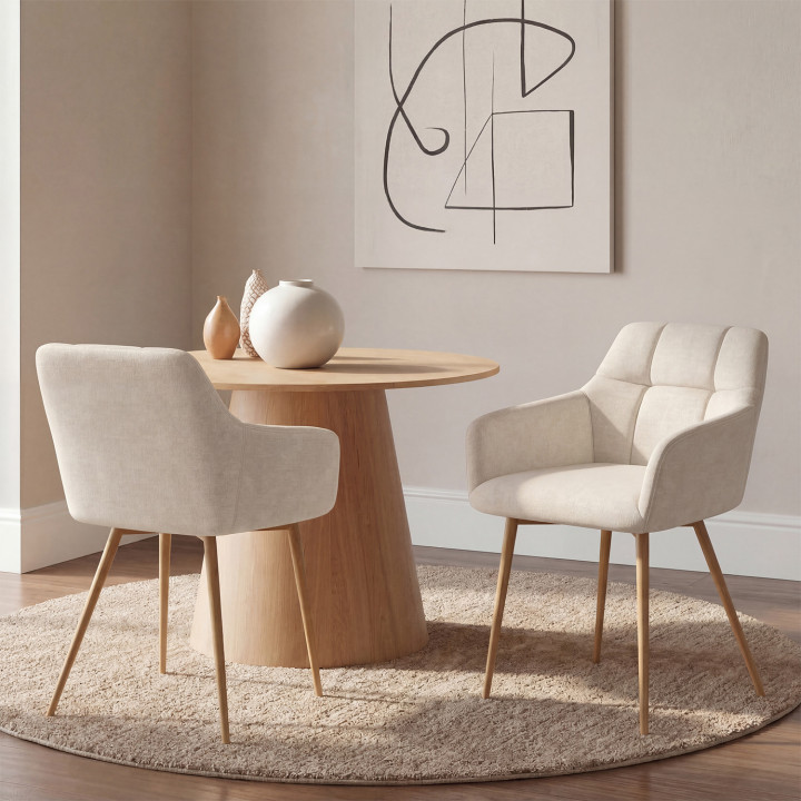 Set di 2 sedie GINA in tessuto cinigliato beige con gambe effetto legno