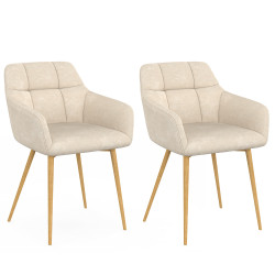 Lot de 2 chaises GINA tissu chenille beige pieds effet bois