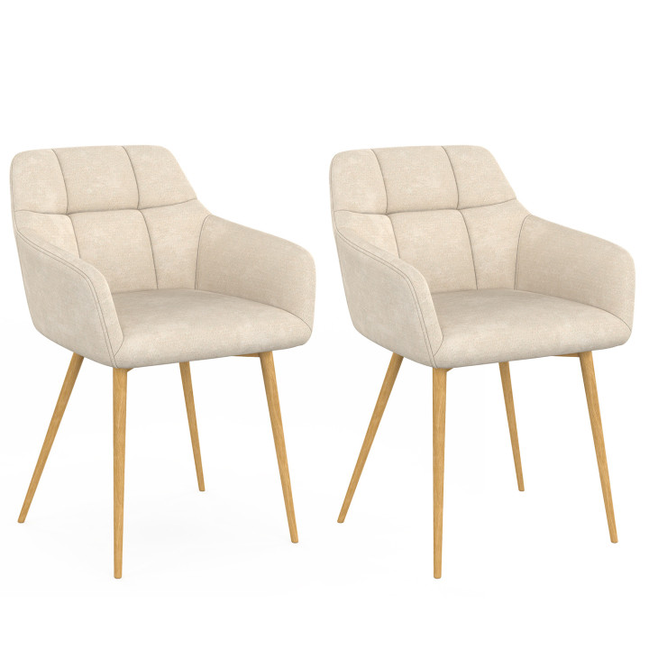 Set di 2 sedie GINA in tessuto cinigliato beige con gambe effetto legno