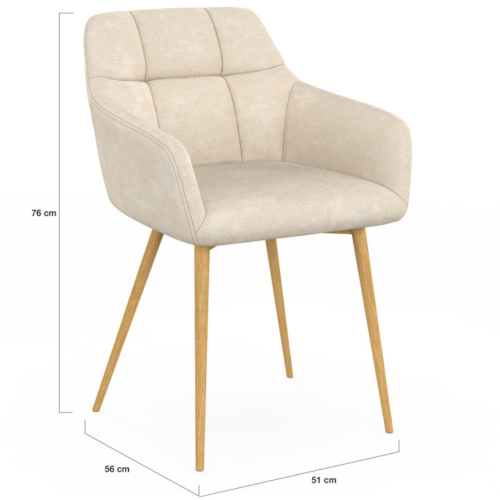 Set di 2 sedie GINA in tessuto cinigliato beige con gambe effetto legno