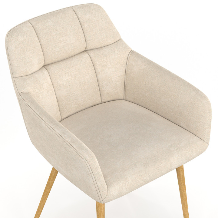 Set di 2 sedie GINA in tessuto cinigliato beige con gambe effetto legno